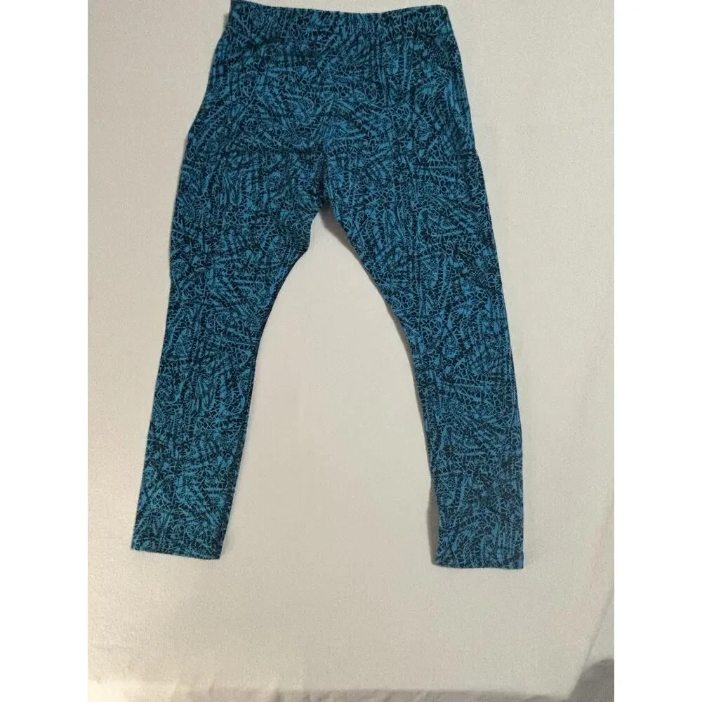 Nike Women S Blue/Black Abstract Print Ankle Skinny Yoga Leggings Pull-On
